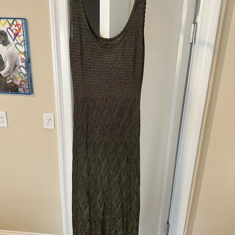 Misa Salma Knit Midi Dress Gold Womens XS Cocktail Metallic Black Sleeveless - Picture 7 of 8